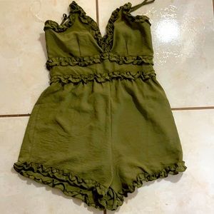 Olive green romper. Thin straps. Medium